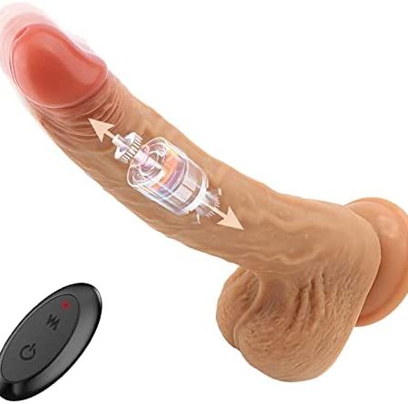 Thrusting Realistic Dildo for Women with 3 Telescopic Speeds 9 Vibration Modes Independently Remote Control, Silicone Vibrator for G Spot Clitoral Anal Stimulation Huge Penis Adult Sex Toy 24cm