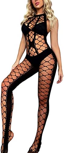 Buitifo Womens Fishnet Bodystocking Plus Size Crotchless Bodysuit Sexy Tights Soft Nightwear Lingerie for Women