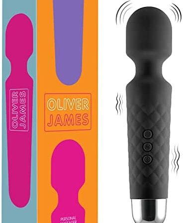 Oliver James Vibrator - Powerful Personal Wand Massager for Women - Water-Resistant, Wireless, Handheld - 20 Vibration Modes & 8 Speeds - Adult Sex Toy, G Spot Stimulation, Dildo, Vibrator (Black)