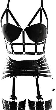Women's Full Body Harness Bra Lingerie cage Set Punk Gothic Garter Belt Plus Size Festival Rave Chest Strap Plus Size Black