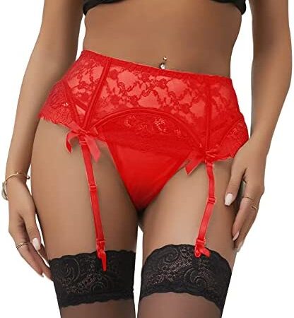 comeondear Women Lace Suspender Belts Garter Lingerie Set 4 Adjustable Straps Plus Size and a Matching Thong UK 8-22