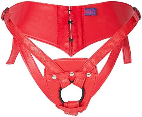 Sh! Corset Strap-On Dildo Harness: Red : M/L (Fits 14-20) Sexy & Secure Laced-Back Leather Dildo Belt