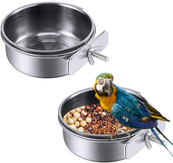 2 Pcs Parrot Bowl Stainless Steel Parrot Feeding Cups Sturdy Water Bowl Bird Feeding DishSuitable for Parrots Macaws or Other Birds Bird Feeding Dish (M-10cm)