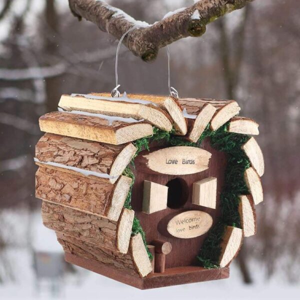 A Guilty Gadgets Product - Rustic Wood Bird Hotel Nesting Box Attracts Wild Hanging Outdoor Food Weatherproof