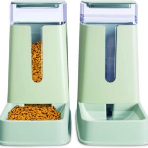 Automatic Pet Feeder Small&Medium Pets Automatic Food Feeder and Waterer Set 3.8L, Travel Supply Feeder and Water Dispenser for Dogs Cats Pets Animals (light green)