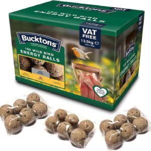 Bucktons High Energy Fat Balls - Box of 150 x 90g Boost Natural Suet Food for Wild Garden Birds. Great for Ground Feeder, Bird Tables. Comes with Topline Card.