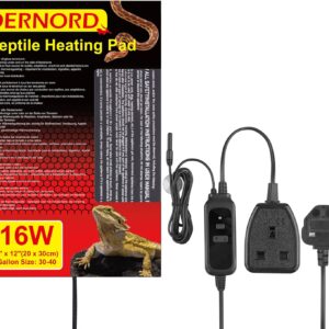 DERNORD Heat Mat with Thermostat - 16W Reptile Heat Pad with Thermostat Control Combo Set for Snake Bearded Dragon Lizard Crested Gecko Vivarium Heater