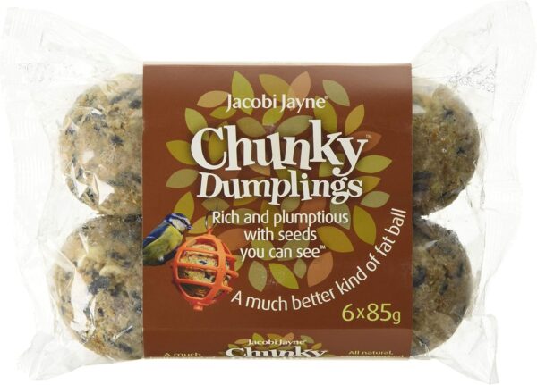 Fat Balls For Wild Birds - Jacobi Jayne® Chunky Dumplings™ Premium Suet Balls - Pack Of 6 x 85g - High Energy Fat Balls Wild Bird Food Feed To Attract Small Wild Birds Year Round