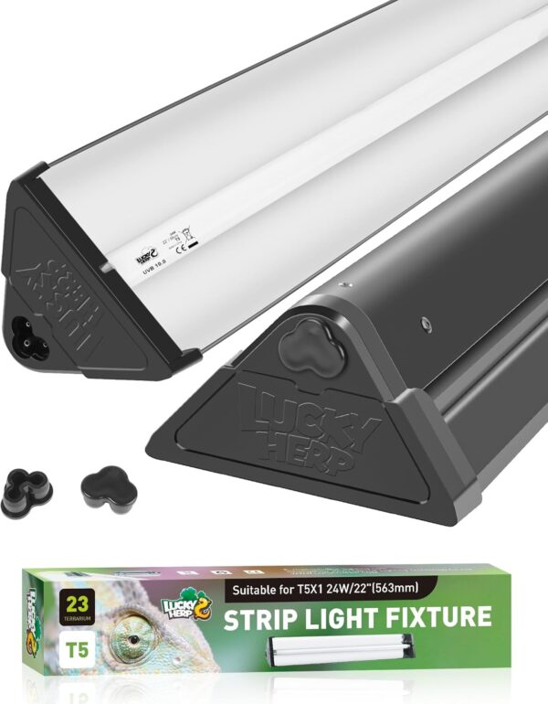 LUCKY HERP T5 Reptile Light Fixture Combo Kit 24W, 30% UVA+10% UVB Light Reptile Kit(Up to 200%), 100-250V UVA UVB Reptile Light for Amphibian, Tortoise, Lizard, Bearded Dragon