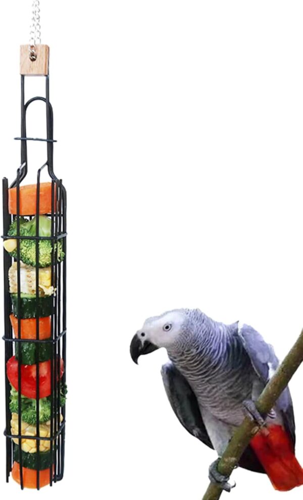 Metal Bird Parrot Feeder Food Holder Foraging Equipment Bird Cage Feeding Device Birds Training Toy Bird Food Holder Hanging For Cage