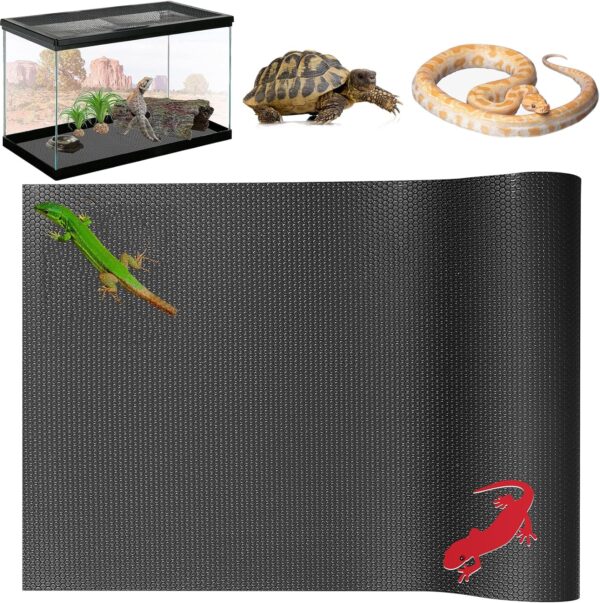 NEKOSUKI Reptile Substrate Liner Terrarium Carpet, Bearded Dragon Tank Accessories, Non-Adhesive Reptile Carpet Reptile Flooring Mat Bedding for Leopard Gecko (17.7x39.4 inch, Black)