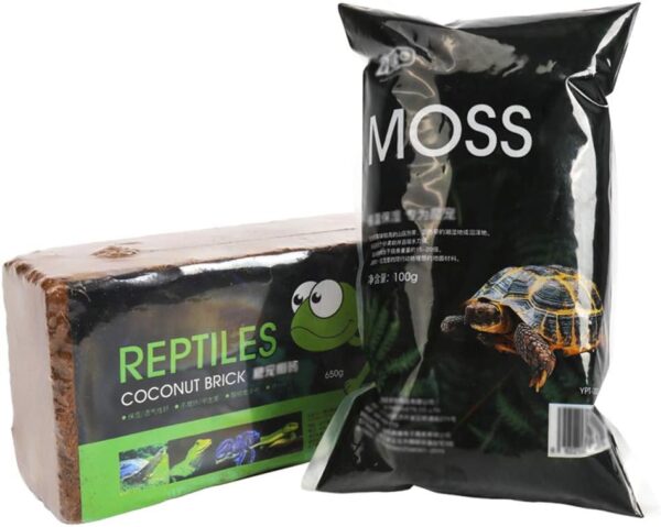 OMEM Reptile Coconut Brick Dried Moss Set Glass Container Bedding Mat Pad Turtle Warm Hibernation Soil Pet Supplies (1 Coconut Soil+1 Moss)