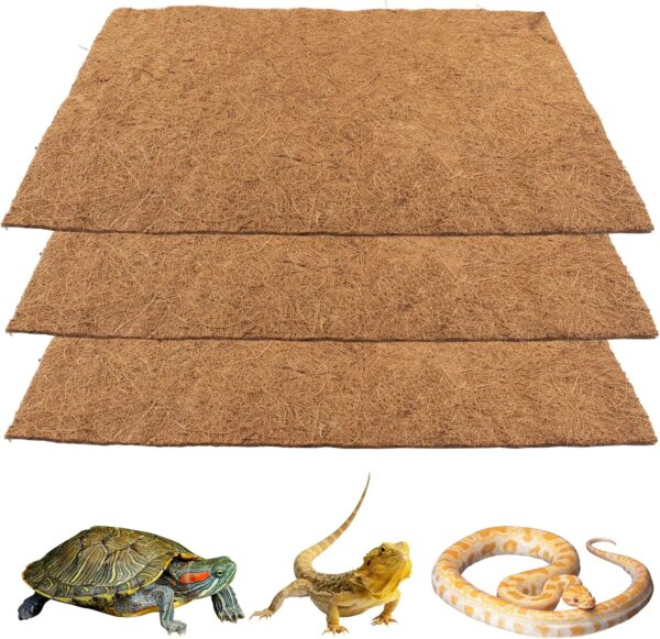 Reptile Carpet Coconut Fiber, 3 Rolls 50 * 30cm/19.7" x 11.8" Natural Reptile Carpet Terrarium Liner Bedding Reptile Substrate Mat Supplies for Bearded Dragon Leopard Gecko Iguana Lizard Snake Turtle