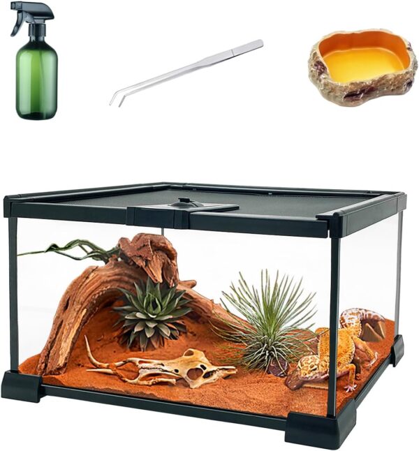 Reptile Glass Terrarium kit，12"x8"x8"Terrarium Enclosure Amphibians Tank Cage with Magnetic Sliding Door for Small Reptiles, Amphibians and Invertebrates.