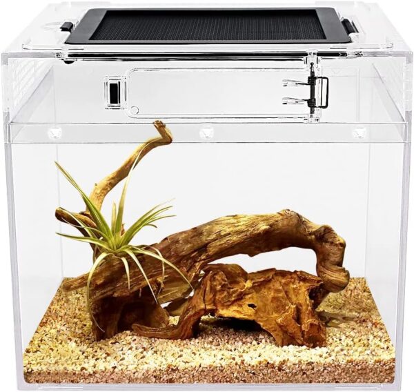 Reptile Growth Mini reptile tank（PC）,8" x 8"x 8" vivarium with Top Sliding Door Screen Ventilation for Small Fish,Insect,Snail,Gecko，Tarantula,Bearded Dragon,Jumping Spider,Stick Insect