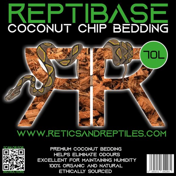 Retics & Reptiles Coconut Bedding ReptiBase | Coconut Husk Chip Bedding | 65-70 Litres | Moderate to High Humidity Substrate for Reptiles, Mammals & Amphibians