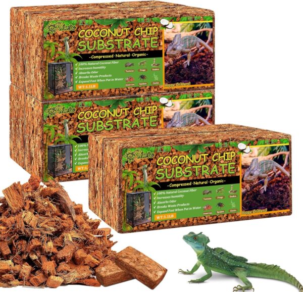 Riare 6 Pack Natural Coconut Chip Substrate for Reptiles- Compressed Coconut Husk Reptiles Bedding, Coco Husk Chip Terrarium Substrate for Snakes, Tortoises, Ball Python, Frogs, Bearded Dragon, Lizard