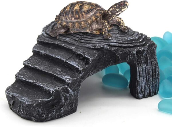 SOONHUA Turtle Basking Platform Resin Tortoise Cave Hole Reptile Resting Terrace Shelter Habitat Fish Tank Aquarium Decor for Bearded Dragon Lizards Fish