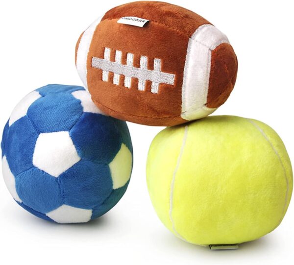 3-PACK Interactive Dog Toys Ball Suitable for Small and Medium Dogs, Soccer Ball, Football and Tennis Balls for Dogs, Stuffed with Fluffy Squeak Dog Toys, Puppy Dog Plush toys, Dog Birthday Gifts