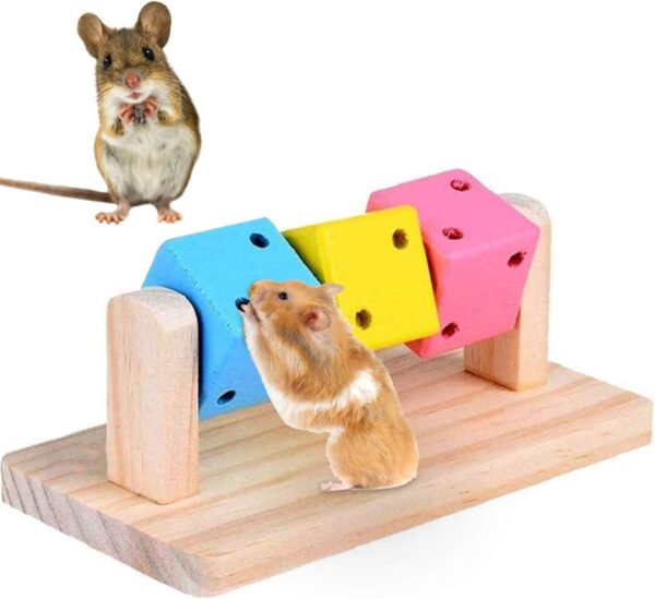 Besimple Hamster Chew Toys, Hamster Enrichment, Guinea Pig Toys and Accessories for Cage, Wood Hamster Platform Chew Toys for Teeth, Dwarf Hamster Chews, Colorful Wooden Block for Small Pets