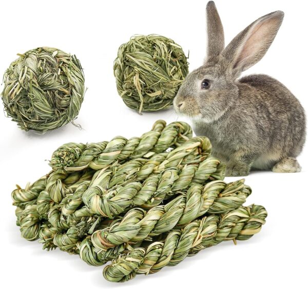 Episkey 12 Pcs Rabbit Chew Toys, Natural Timothy Grass Hay Ball Bunny Molar Grass Stick Toys Small Animal Activity Play Chew Toys for Bunny Rabbits Hamster Guinea Pigs Chinchilla (12 PCS)