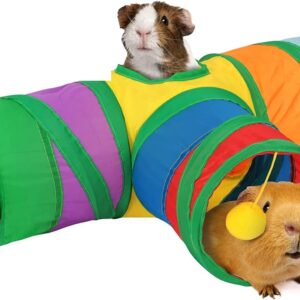 HYLYUN Guinea Pig Tunnels & Tubes Collapsible, 3 Way Tunnels Hides Toys, Portable Small Animal Hideout Hideaway Pet Toys Tunnel for Guinea Pig Chinchilla Ferret Hamster Rat