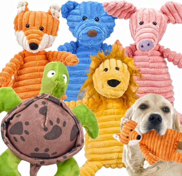 Ousiya 5-PACK Squeaky Dog Toys, Plush Dog Toys Assortment Soft Dog Toys Value Dog Toy Bundle Stuffed Animal Chew Toys for Puppies Small Mediem Large Dogs