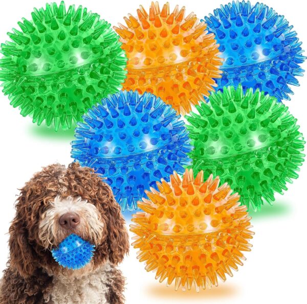 Ousiya 6-PACK Dog Squeaky Balls, Spiky Dog Balls with Squeaker, Squeaky Dog Toys Ball, High Bounce Rubber Spike Small Dog Balls for Puppy Teething, Small and Medium Aggressive Chewers Chew Toys Ball