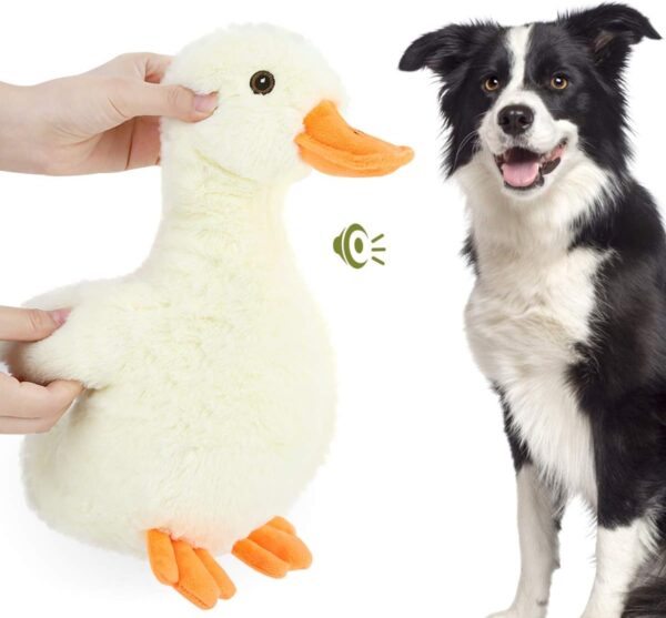 Pawaboo Squeak Plush Duck Dog Toy, Large 12'' Super Soft Plush Stuffed Duck-Shaped Pet Toys, Crinkle Paper Rattle Pet Biting Training Chew Toys Non-Toxic Plush Doll for Pet Dogs, Light Yellow/Orange