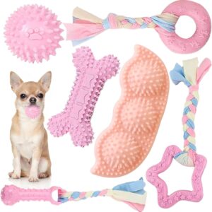 SKXEO Small Dog Chew Toys-6pcs Dog Puppies Teething Chewing Toy Set with Ball and colorful Ropes, Squeaky Interactive Pet Toys for Small Medium Dogs(Pink)