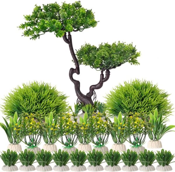 BEGONDIS 25Pcs Artificial Aquarium Plants Tree Set, Artificial Plastic Plants Fake Aquatic Plants Artificial Fish Tank Plants for Aquarium Decorations