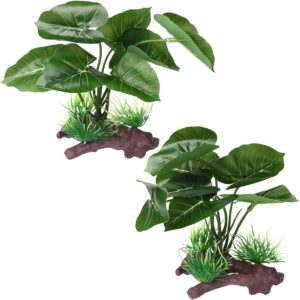 BEGONDIS 2Pcs Reptile Artificial Plants, Terrarium Plants Decorations Supplies, Aquarium Fish Tank Plant, Amphibian Habitat Hideout Tank (Green)