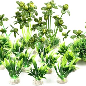 BEGONDIS Artificial Green Water Plants Flower Set 18 Pcs, Fish Tank Aquarium Decorations, Made of Soft Plastic