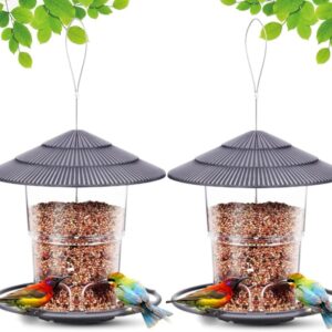 WLLKOO Bird Feeders for Outdoors, 2 Pack Bird Feeder Outside Hanging, Adjustable Feeder with Sturdy Wire and Roof, Plastic Bird Feeder for Garden, Backyard, Terrace