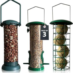 Home-Ed Hanging Bird Feeders for Small Birds Pack of 3 - Wild Bird Seed Feeder - Multiple Size Feeders, Premium Quality & Sleek Design - Bird Feeder Station (3)