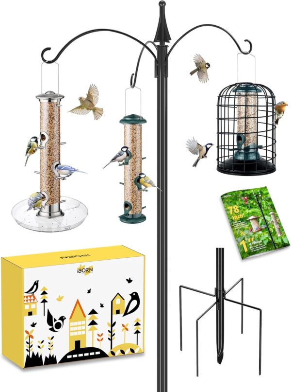 iBorn Bird Feeders Hanging Station 76Inch Wild Bird Feeding Station Pole Stand Outdoors Shepherds Hooks, 3 Hooks,3/4Inch Pole (Bird Feeders NOT Included)