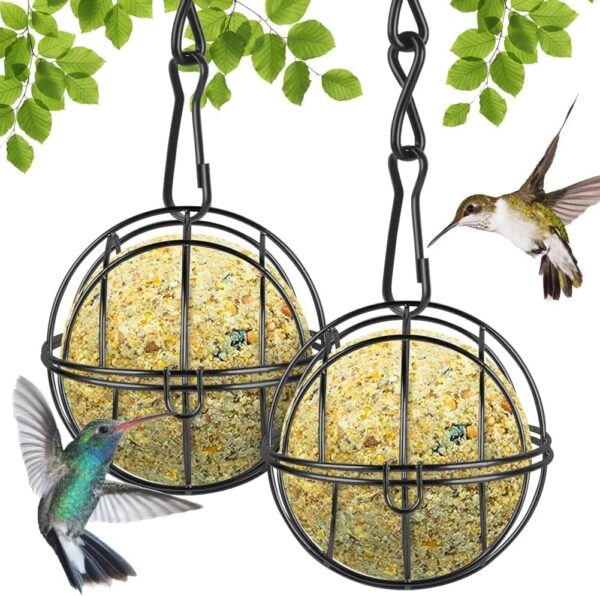 2 Pcs Fat Ball Feeders Hanging, Hanging Bird Feeder Metal Fat Ball Bird Holder with S-shaped hooks, Bird Feeders Fat Balls for Outdoor Garden Wildlife Birds Finch Sparrow Robin