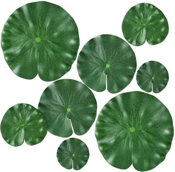 8 Pcs 4 Size Artificial Floating Plants Lotus Leaf Realistic Water Lily Pads for Home Garden Ponds Pool Aquarium Fish Tank Landscape Decorations