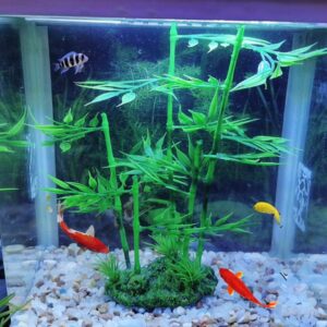 Aquarium Bamboo Plant Fish Tank Artificial Bamboo Plant Green Leaf Plant Water Grass Aquatic Plastic Ornament Landscape Decor(Bluestone Bamboo)