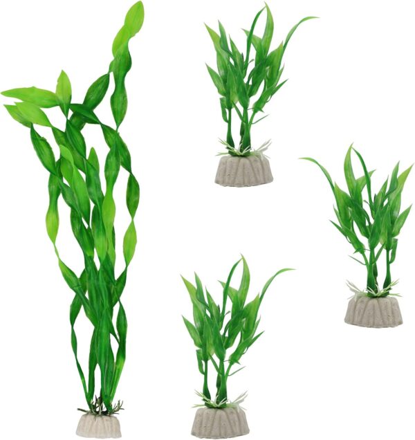 Aquarium Decoration Plants, 4pcs Artificial Plastic Plants, Resin Fish Tank Ornament Plant Decoration, Green Aquarium Plants, Vivid Simulation Fish Tank Decorations, Lifelike Fake Aquatic Plants