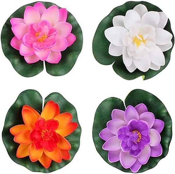 JIHUOO 4 Pcs Artificial Foam Lotus Water Lily Flower Floating Pond Flowers Plants Waterproof Lotus Flower for Garden Pond Fountain Aquariums Decoration 10cm