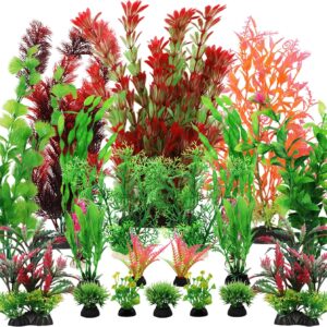 QUOZUO Fish Tank Accessories Aquarium Decorations Colorful Plants, 20pcs Fish Tank Decorations Plant, Fish Tank Decor, Aquarium Decor Plastic Plants, small to large