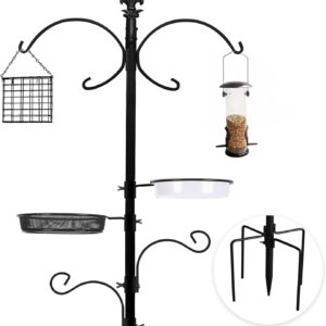 Urban Deco Bird Feeding Station With Feeders - Bird Feeders Hanging Station Heavy Duty Bird Feeder Pole With Bird Feeders For Small Birds - Bird Feeder Stand With Bird Bath Tray And Bird Feeder Tray