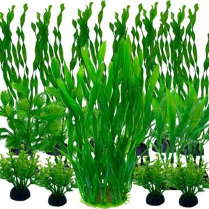 Vibury Aquarium Plants, 25pcs Fish Tank Decor Green Plants Artificial Aquarium Decorations Plastic Plants for Aquarium Simulation