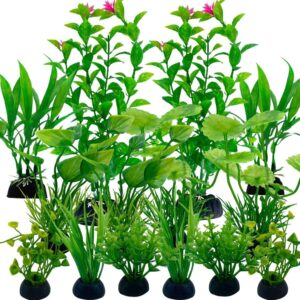 Vibury Fish Tank Aquatic Plants, 14 Pack Aquarium Plants Green Artificial Aquatic Plants, Fish Tank Decor, Aquarium Decor Plastic Plants