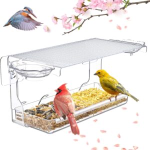 WELDUN Window Bird Feeders for Small Birds with 2 dividers, Clear Bird Feeder Bird House Outside Wild Bird Watching for Garden, Yard, Elderly Kids Viewing