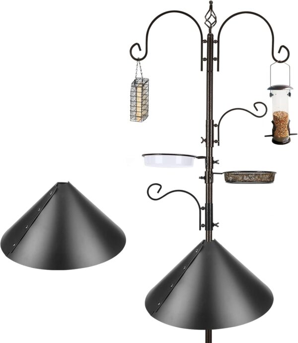 Deluxe Bird Feeding Station Kit Bird Feeding Pole Wild Bird Feeder Hanging Kit Planter Hanger Multi Feeder Hanging with Suet Cage Bird Feeder and Squirrel Guard Baffle for Attracting Wild Birds