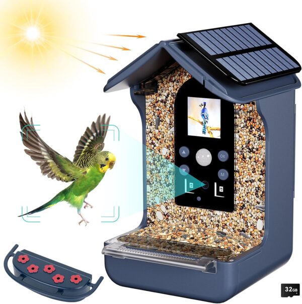 BOZILY Smart Bird Feeder with Camera, 1080P HD Bird Feeders Camera Solar Powered, Auto Capture Photo&Video, Bird Camera Waterproof Bird Box Camera, PIR Motion Sense Birds- 32GB TF Card