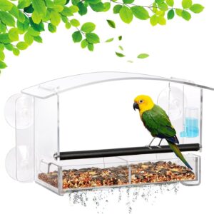 Urban Deco Window Bird Feeder with Strong Suction Cups,Acrylic Bird Feeders,Bird Seed Feeder with Drainage Holes and Removable Bird Seed Tray Bird Window Feeder for Garden Clear Bird Feeder for Window