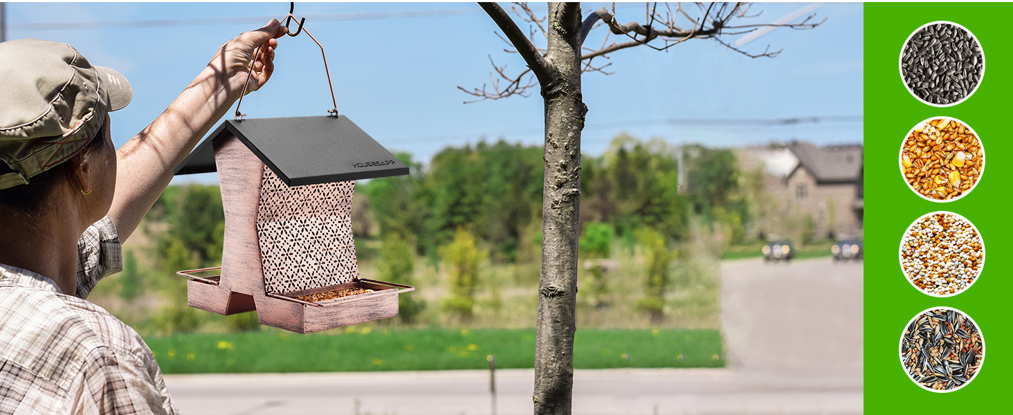 bird seed feeders hanging; bird watching; bird feeding stations for the garden; robin bird feeder